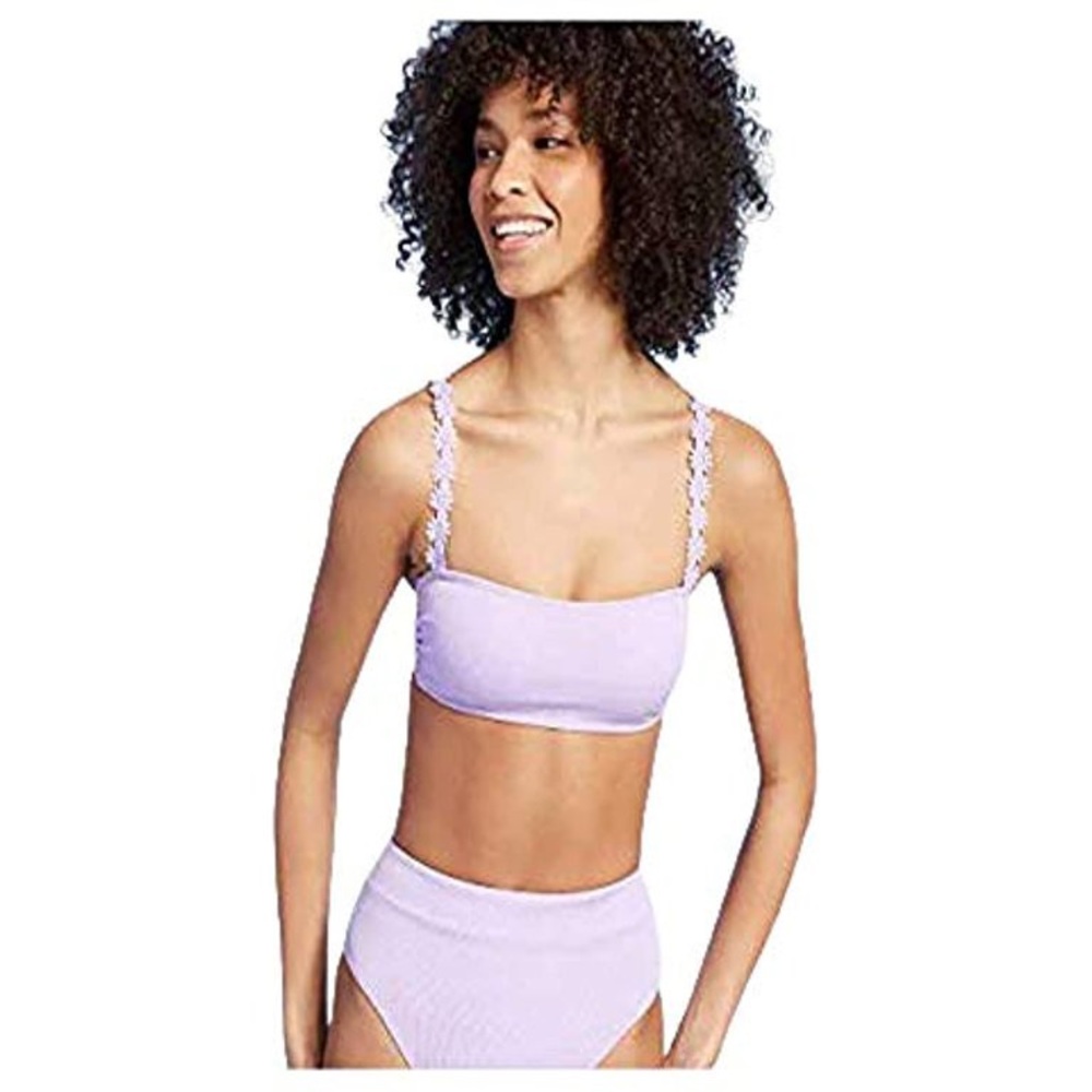 Xhilaration Juniors' Ribbed Lilac Daisy Boho Bandeau Bikini Top